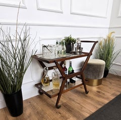 1950s Art Deco Mid-Century Italian Wood and Brass Dry Bar Cabinet Liquor Cart