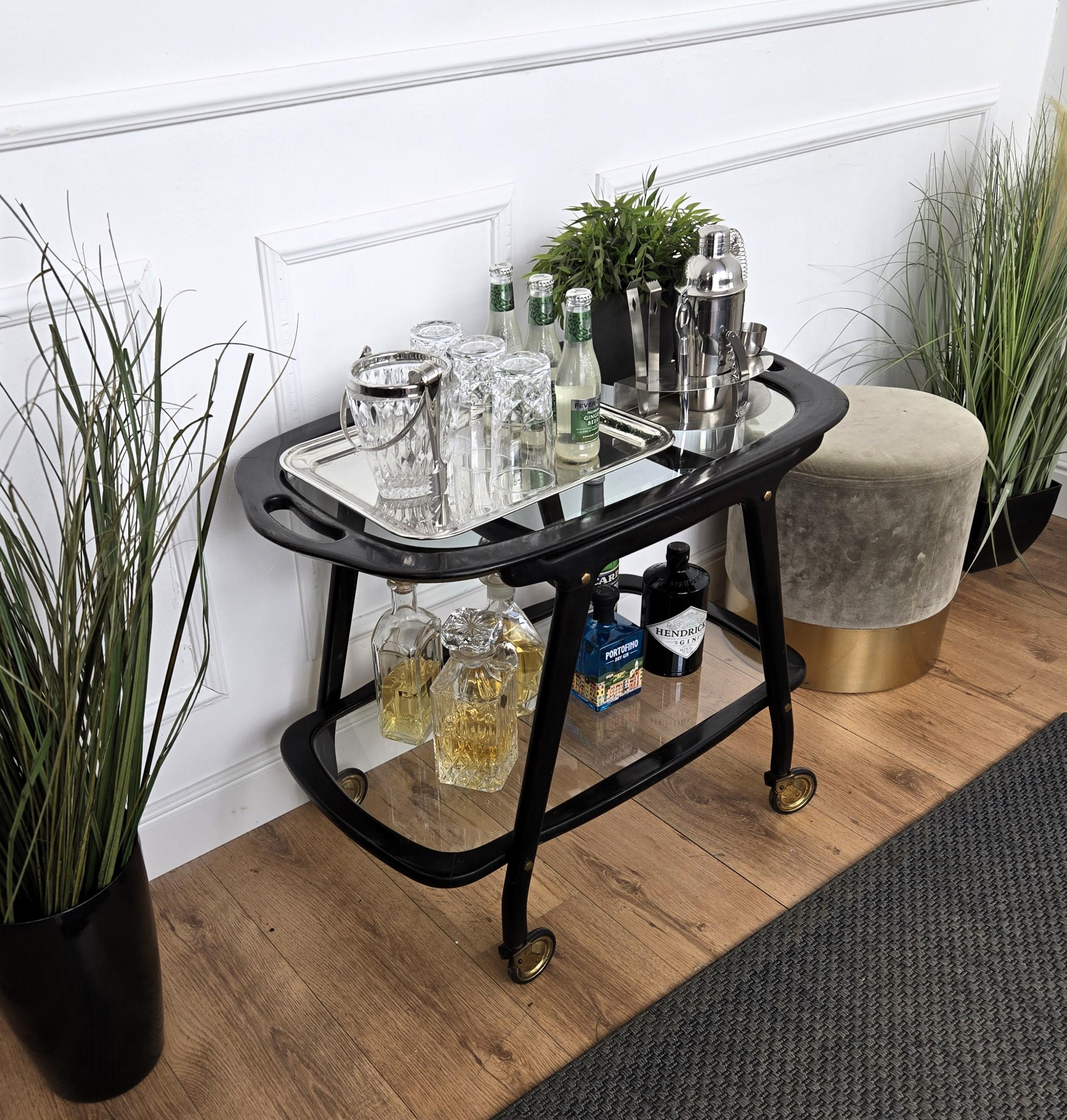 1950er Art Deco Mitte des Jahrhunderts Italienisch Holz und Messing Dry Bar Cabinet Liquor Cart (Art déco)
