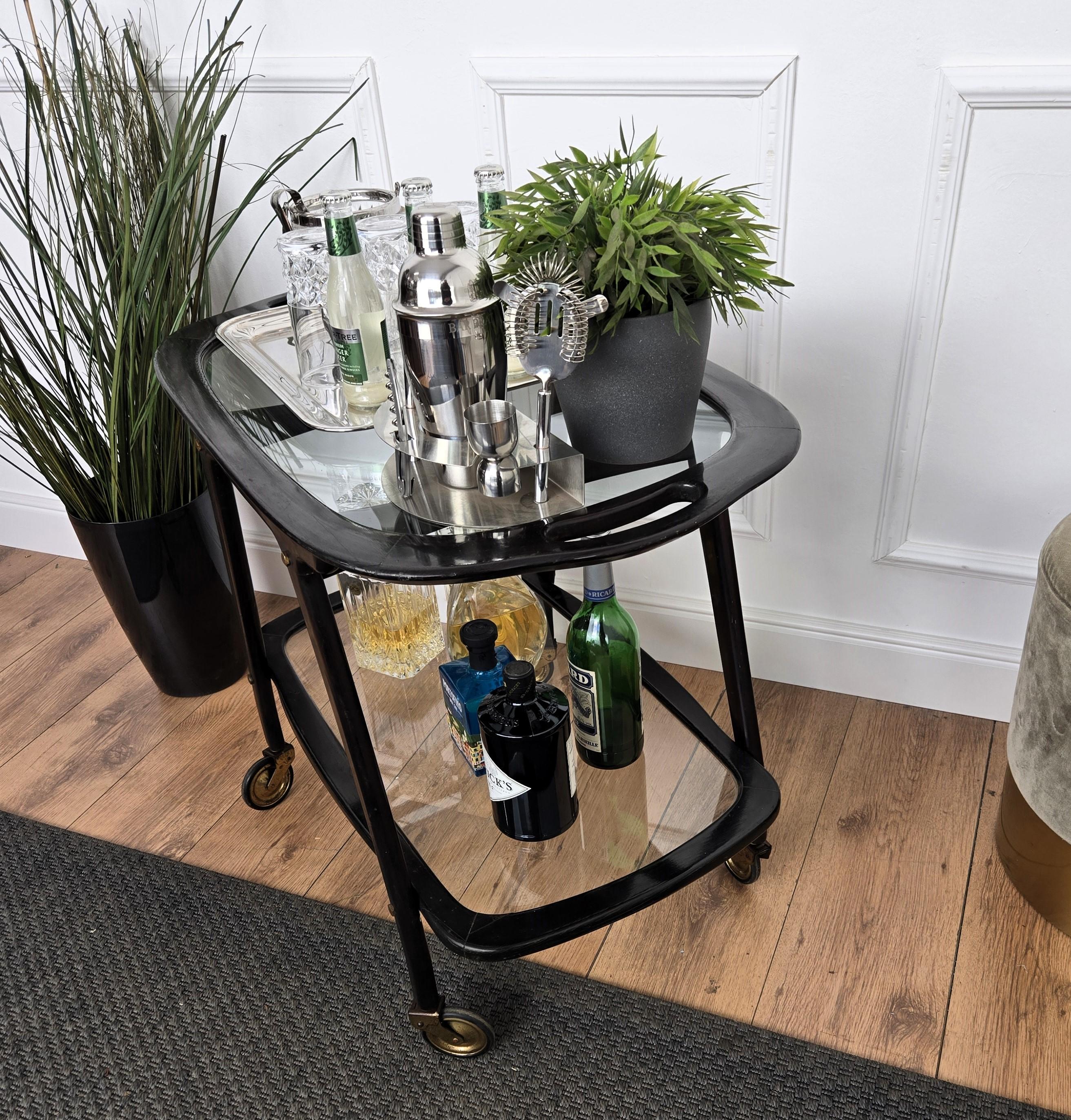 1950er Art Deco Mitte des Jahrhunderts Italienisch Holz und Messing Dry Bar Cabinet Liquor Cart (20. Jahrhundert)