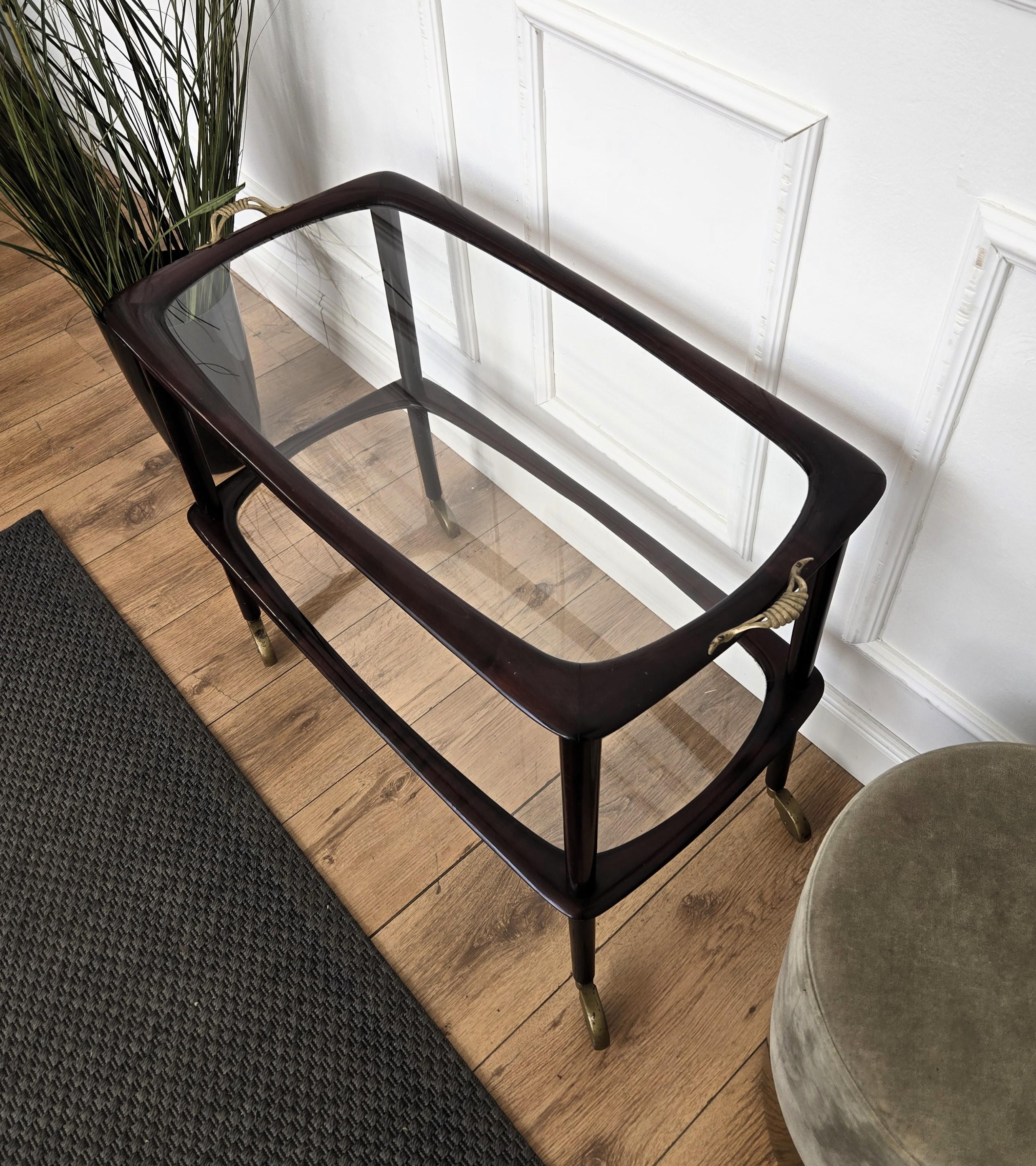 Carrello per liquori da bar in legno e ottone Art Deco del 1950, metà secolo, italiano in vendita 1