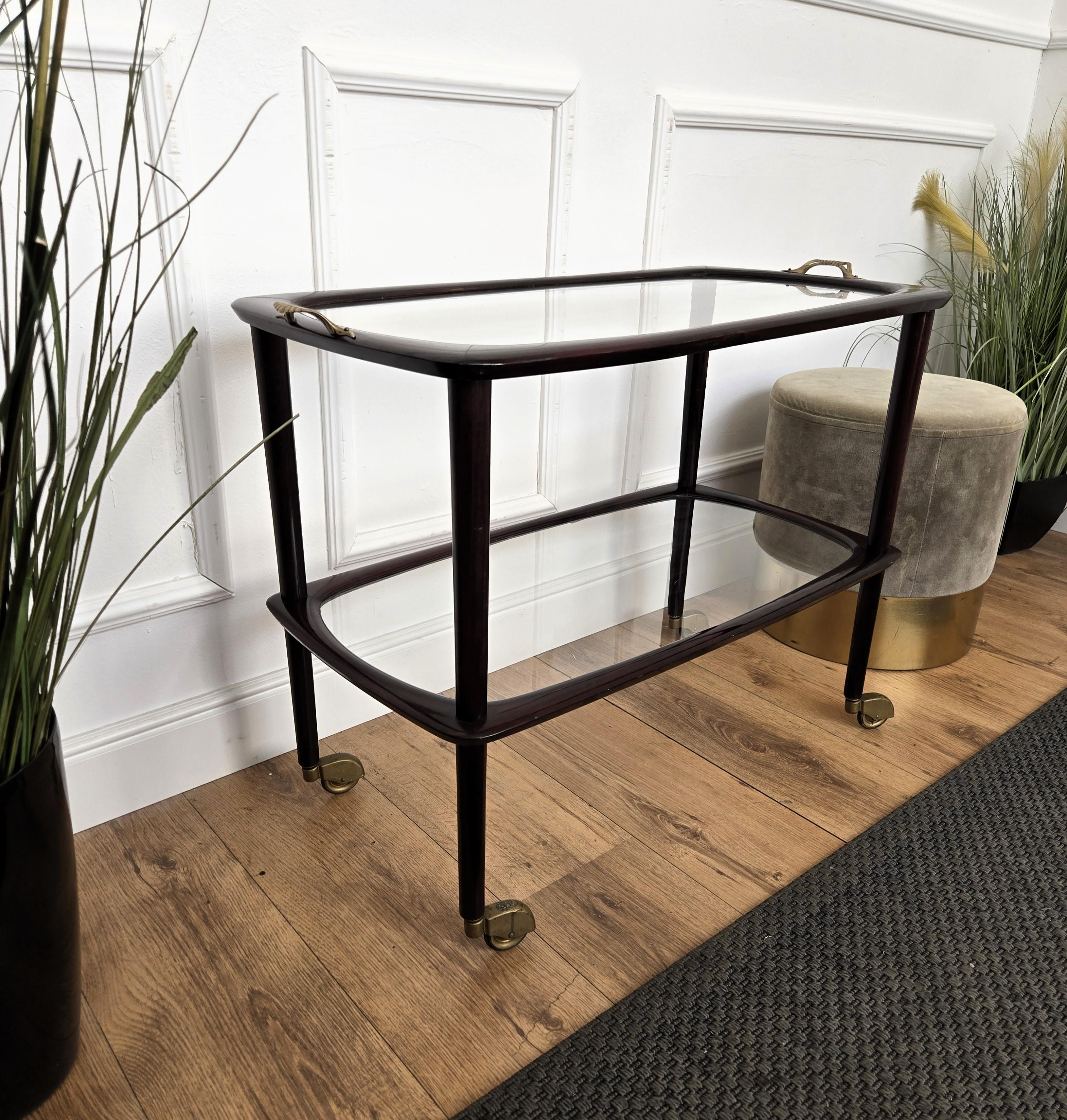 Carrello per liquori da bar in legno e ottone Art Deco del 1950, metà secolo, italiano in vendita 2
