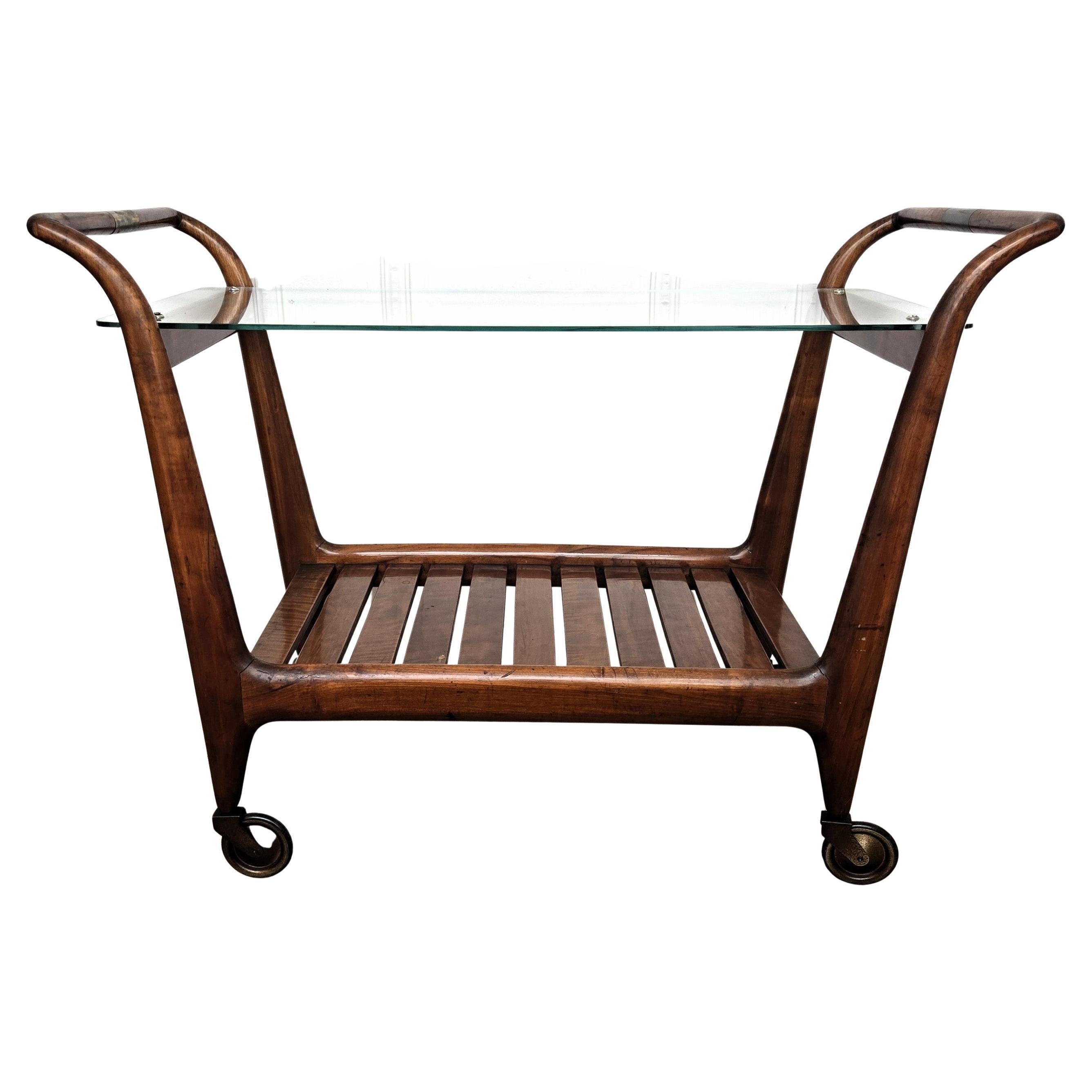 1950s Art Deco Mid-Century Italian Wood and Brass Dry Bar Cabinet Liquor Cart