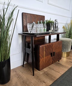 1950s Art Deco Mid-Century Modern Italian Walnut Burl Glass Top Dry Bar Cabinet