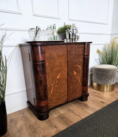 1950s Art Deco Mid-Century Modern Italian Walnut Burl Glass Top Dry Bar Cabinet