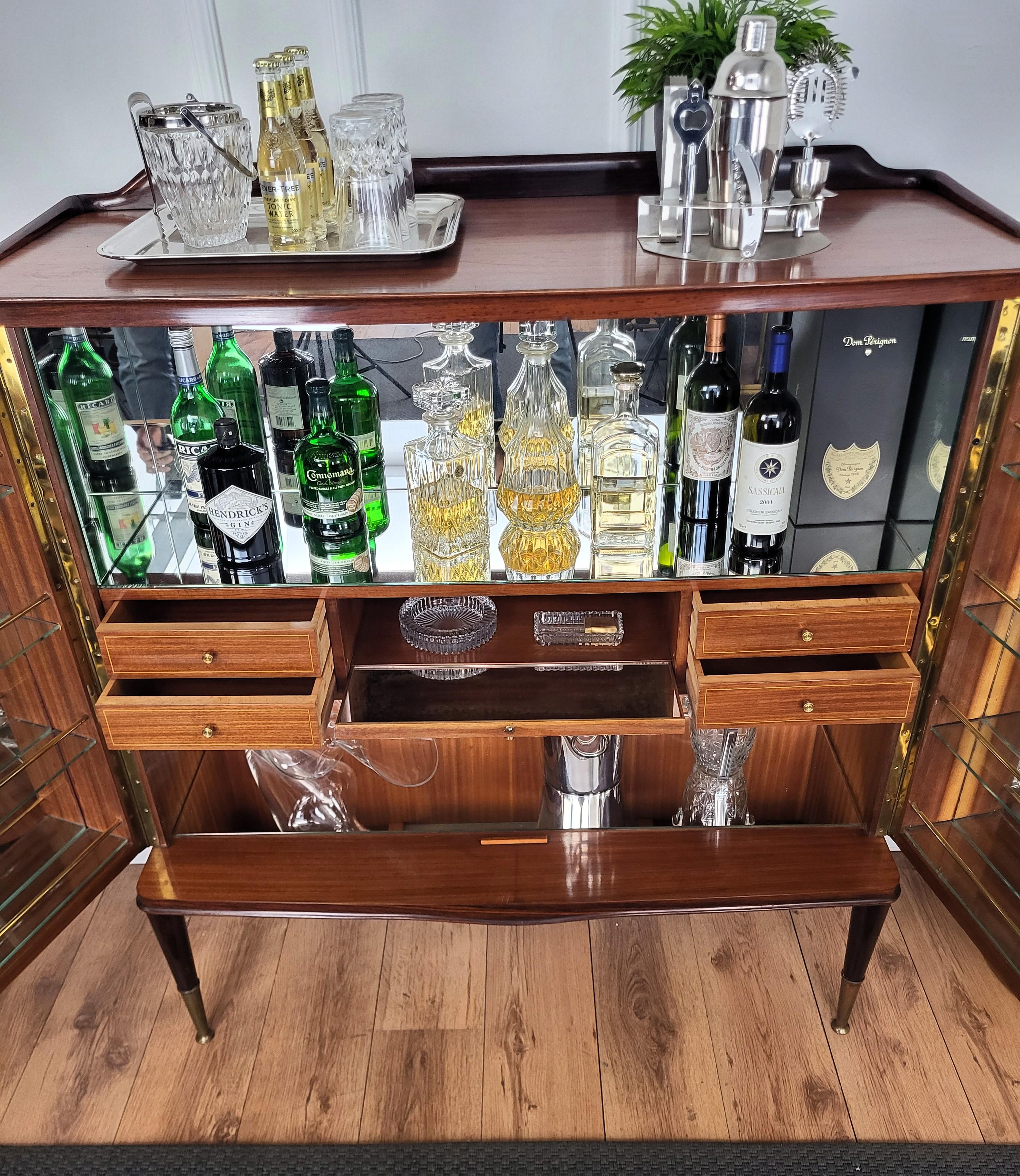 Brass 1950s Art Deco Midcentury Italian Vittorio Dassi Inlay Sideboard Bar Cabinet For Sale