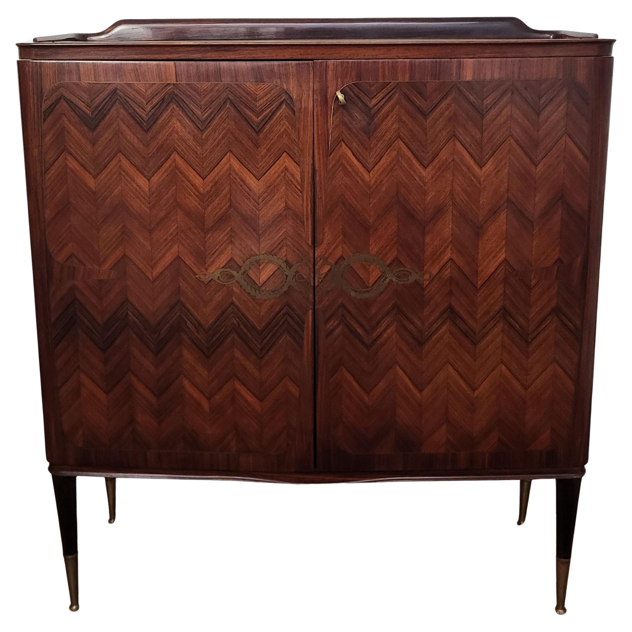1950s Art Deco Midcentury Italian Vittorio Dassi Inlay Sideboard Bar Cabinet For Sale