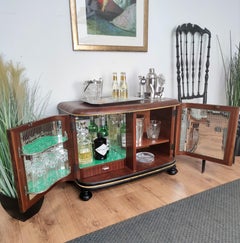1950s Art Deco Midcentury Italian Walnut Burl and Mirror Mosaic Dry Bar Cabinet