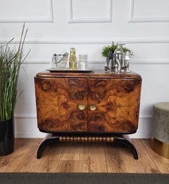 1950s Art Deco Midcentury Italian Walnut Burl and Mirror Mosaic Dry Bar Cabinet