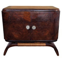 1950s Art Deco Midcentury Italian Walnut Burl and Mirror Mosaic Dry Bar Cabinet