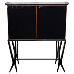 1950er Art Deco Midcentury Italian Walnut Mirror Mosaic Sideboard Bar Cabinet