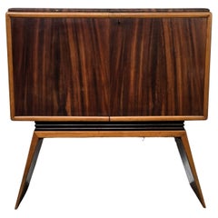 1950s Art Deco Midcentury Italian Walnut Mirror Mosaic Sideboard Bar Cabinet