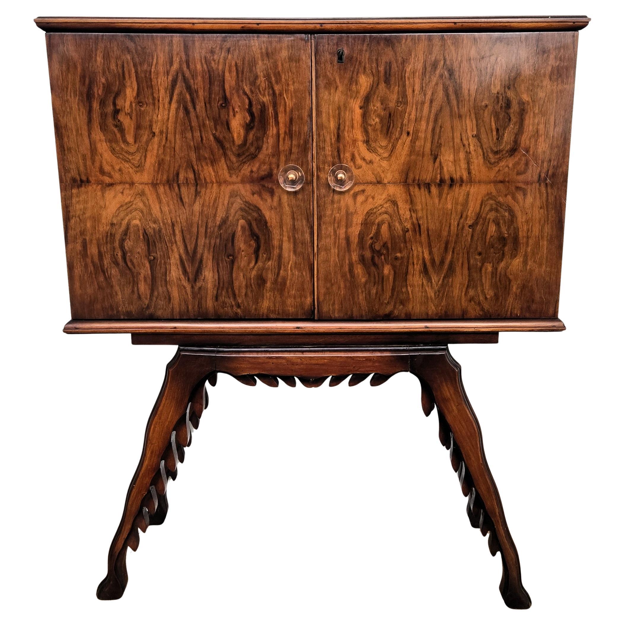 1950s Art Deco Midcentury Italian Walnut Mirror Mosaic Sideboard Bar Cabinet For Sale
