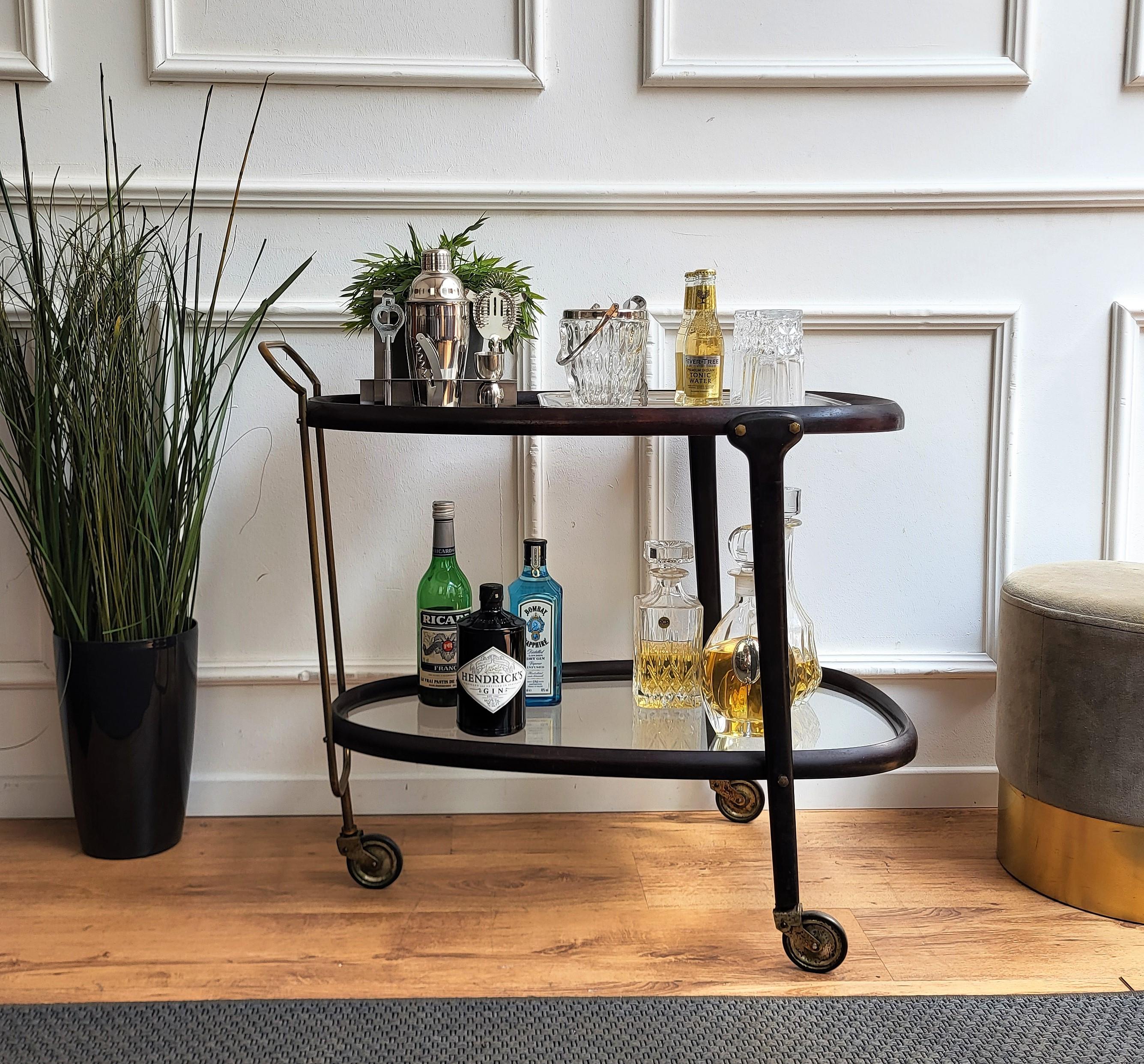1950s Art Deco Midcentury Italian Wood and Brass Dry Bar Cabinet Liquor ...