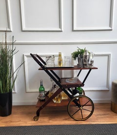 1950s Art Deco Midcentury Italian Wood and Brass Dry Bar Cabinet Liquor Cart