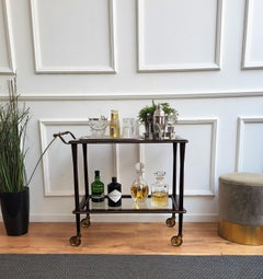 1950s Art Deco Midcentury Italian Wood and Brass Dry Bar Cabinet Liquor Cart