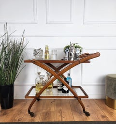 1950s Art Deco Midcentury Italian Wood and Brass Dry Bar Cabinet Liquor Cart
