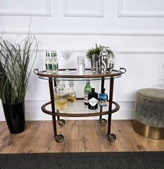 1950s Art Deco Midcentury Italian Wood and Brass Dry Bar Cabinet Liquor Cart