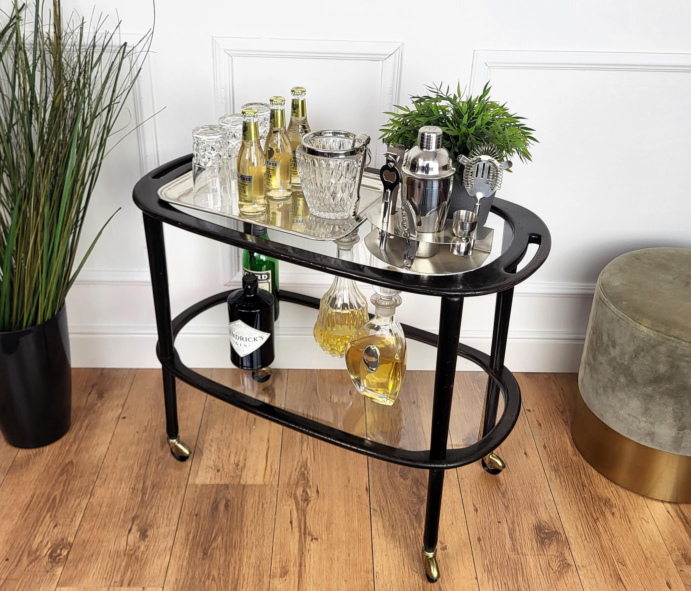 1950er Jahre Art Deco Mitte des Jahrhunderts Italienisch Holz und Messing Dry Bar Cabinet Liquor Cart (Art déco)