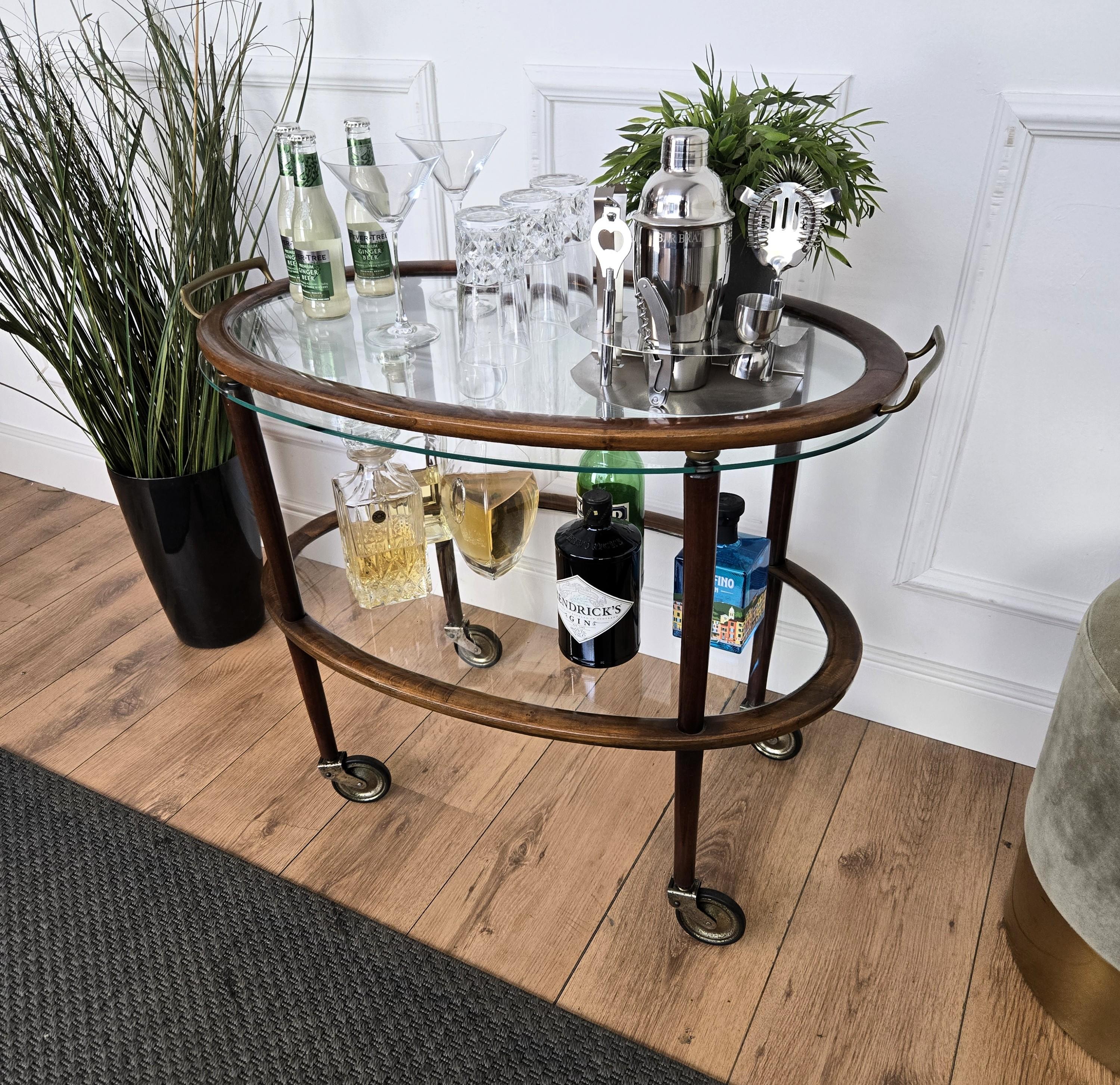 1950er Jahre Art Deco Mitte des Jahrhunderts Italienisch Holz und Messing Dry Bar Cabinet Liquor Cart (Art déco) im Angebot