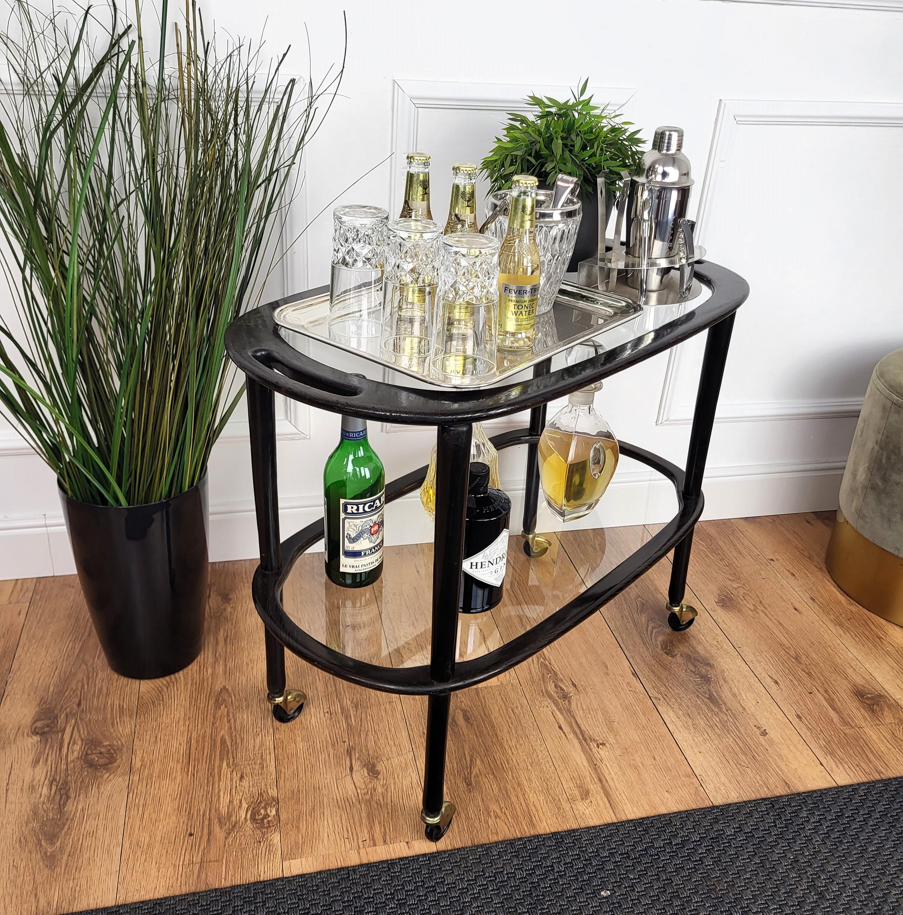 1950er Jahre Art Deco Mitte des Jahrhunderts Italienisch Holz und Messing Dry Bar Cabinet Liquor Cart (20. Jahrhundert)