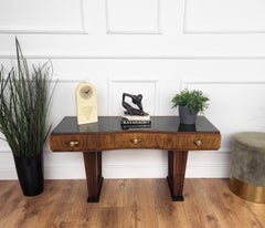 1950s Art Deco Midcentury Regency Italian Burl and Brass Low Consolle Sidetable