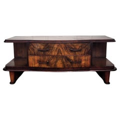 Used 1950s Art Deco Midcentury Regency Italian Burl and Brass Low Consolle Sidetable