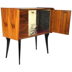 1950s Art Deco Midcentury Regency Italian Walnut:: Burl & Mirror Dry Bar Cabinet