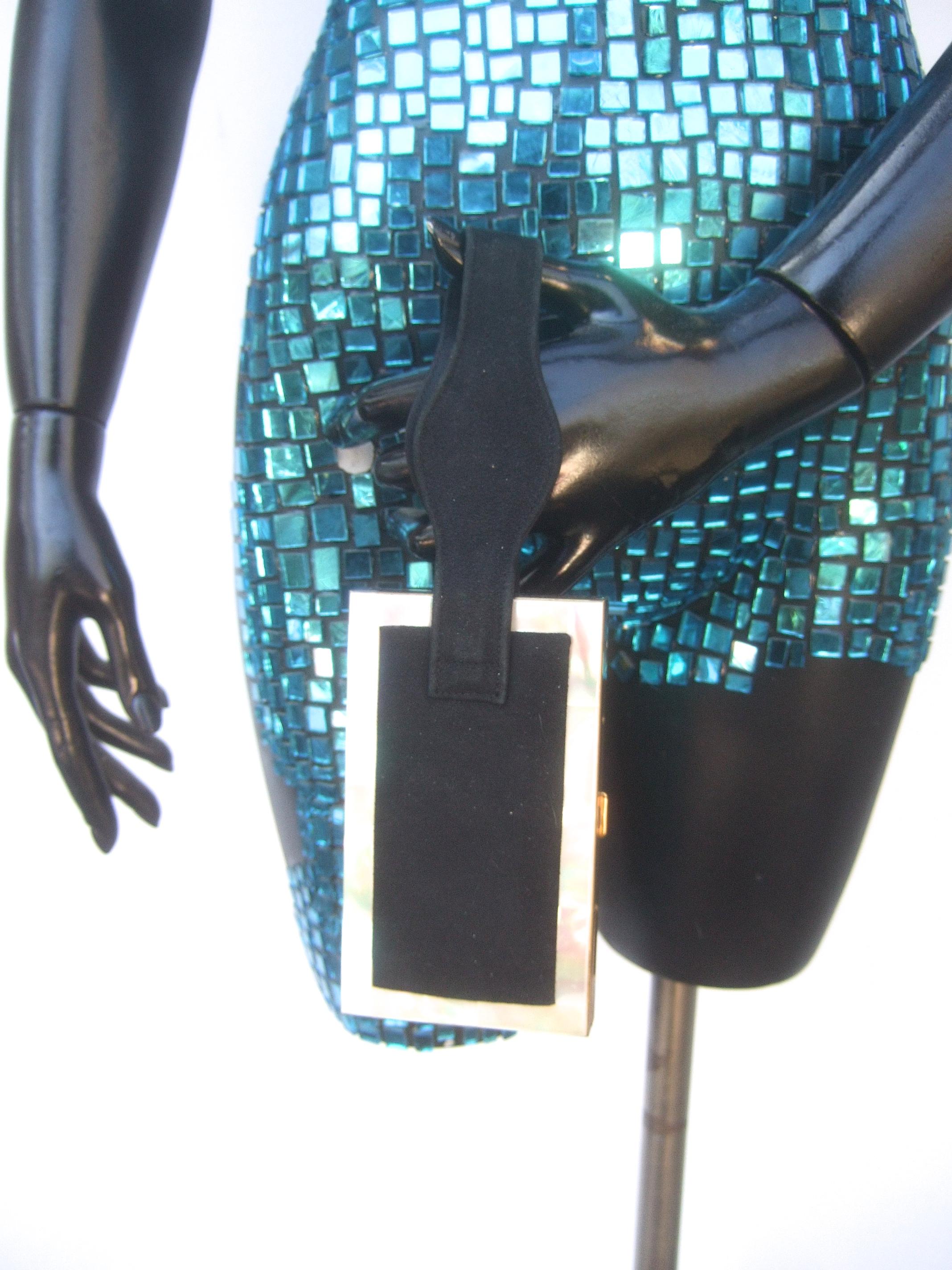 1950s Art Deco Mother of Pearl Black Doeskin Suede Wristlet Evening Bag  For Sale 5