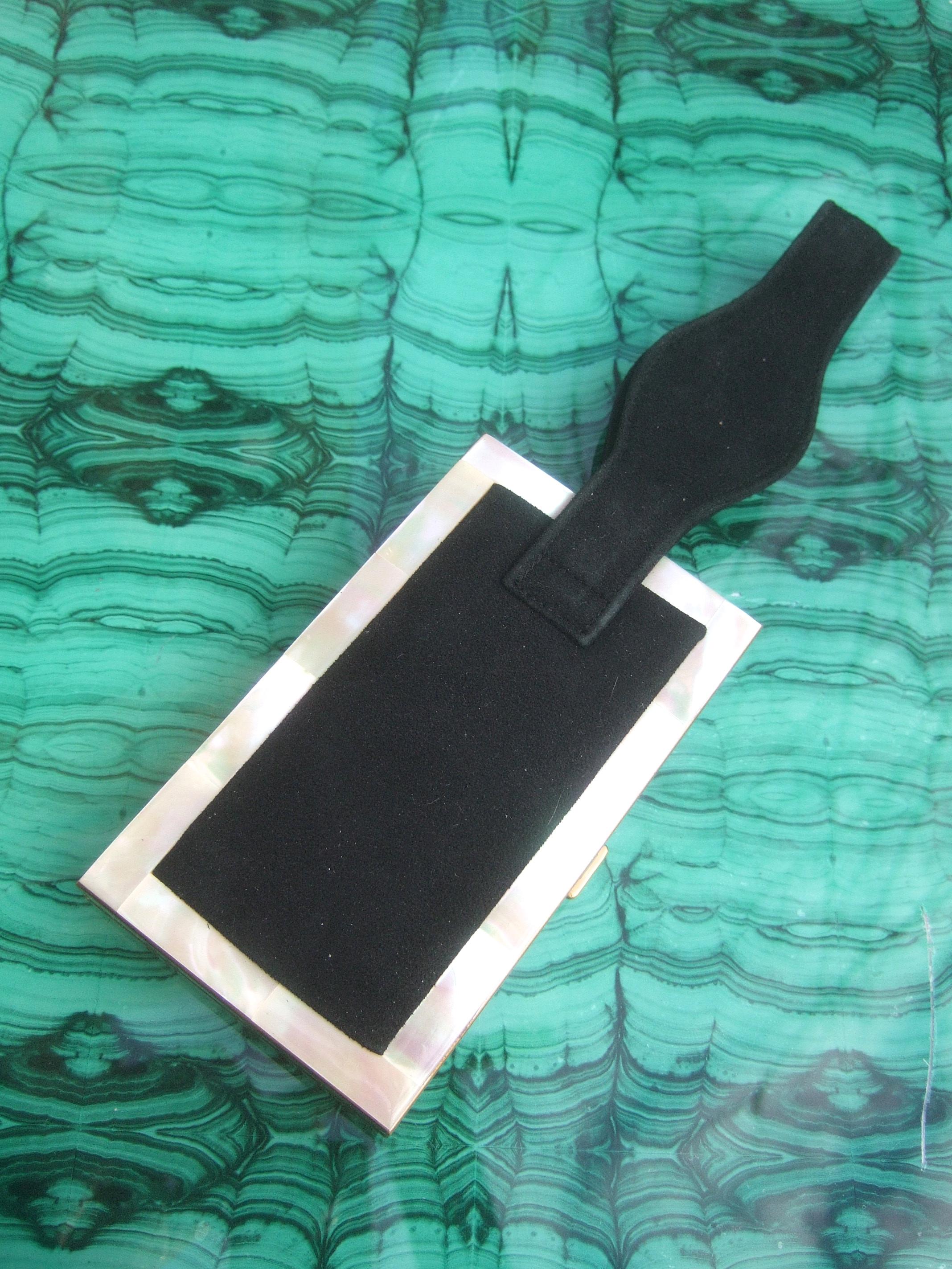 1950s Art Deco Mother of Pearl Black Doeskin Suede Wristlet Evening Bag  In Good Condition For Sale In University City, MO