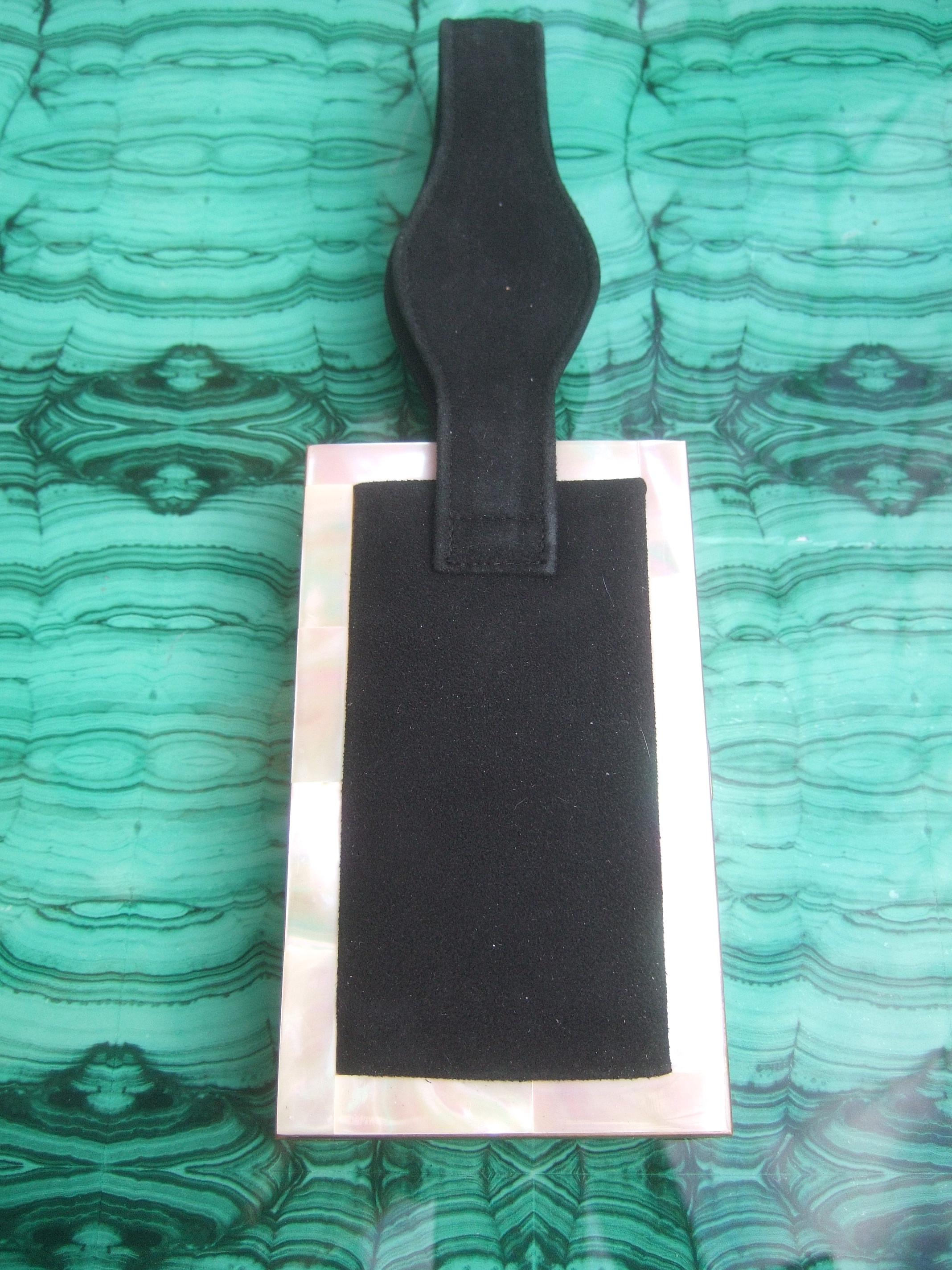 Women's 1950s Art Deco Mother of Pearl Black Doeskin Suede Wristlet Evening Bag  For Sale