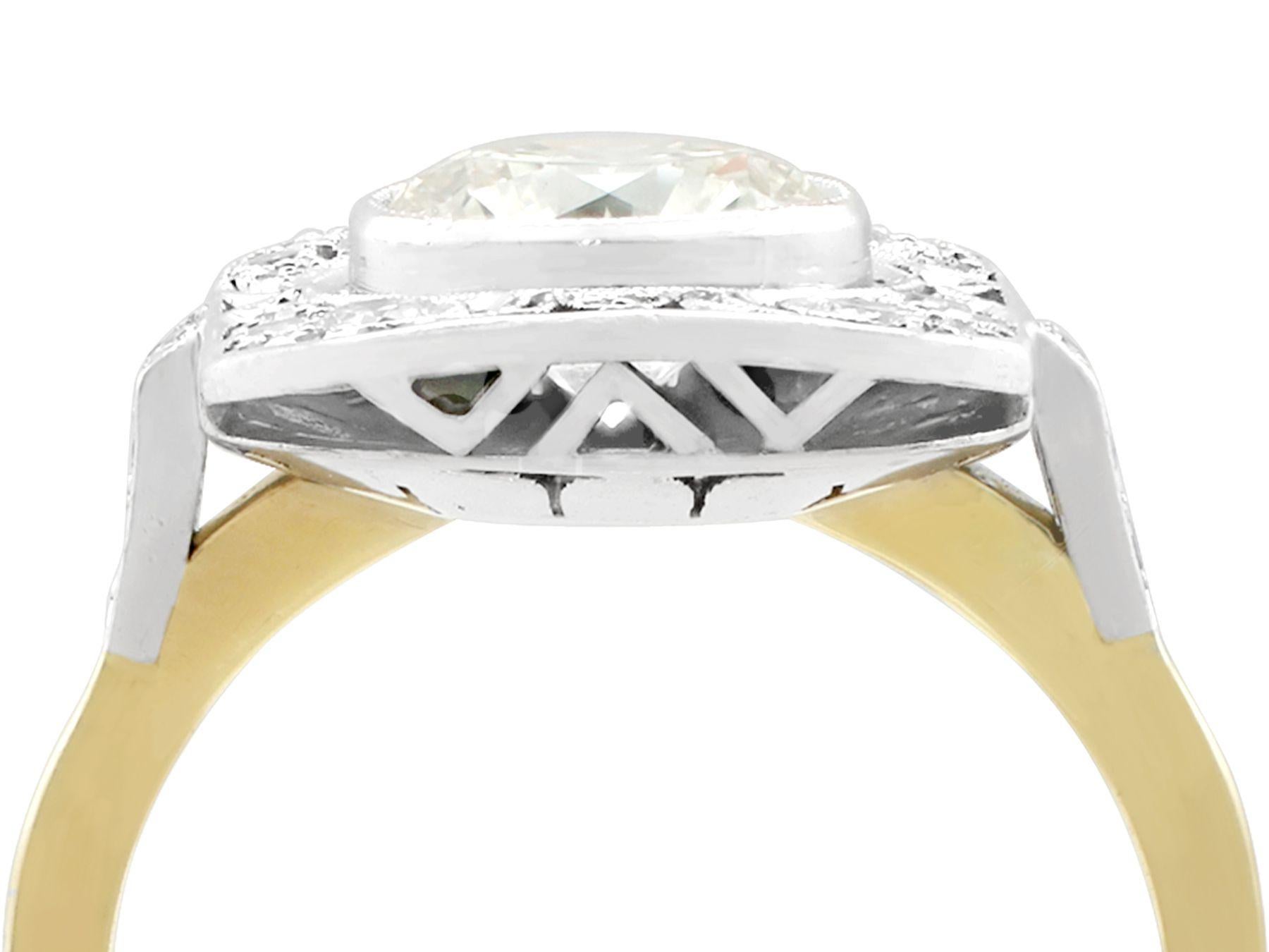 A stunning antique 1950s 2.08 carat diamond and 14k yellow gold, 14k white gold set dress ring; part of our diverse diamond jewelry collections.

This stunning, fine and impressive Art Deco style diamond ring has been crafted in 14k yellow gold with
