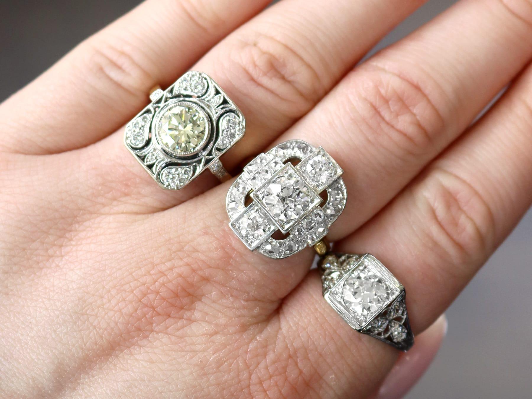 Taille ronde Bague cocktail en or jaune avec diamants de 2,08 carats, style Art déco, années 1950 en vente