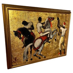 1950s Art Deco Style Figurative Painting, Horses with Riders by Porter Woodruff