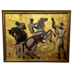 1950s Art Deco Style Figurative Painting, Horses with Riders by Porter Woodruff