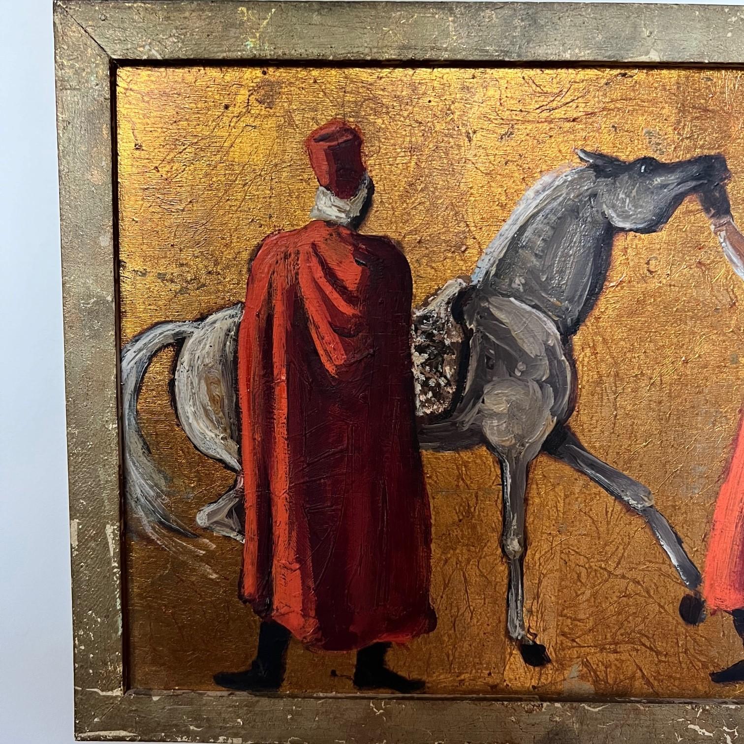 Tunisien Peinture figurative avec chevaux de Porter Woodruff, encadrée, style Art déco des années 1950 en vente
