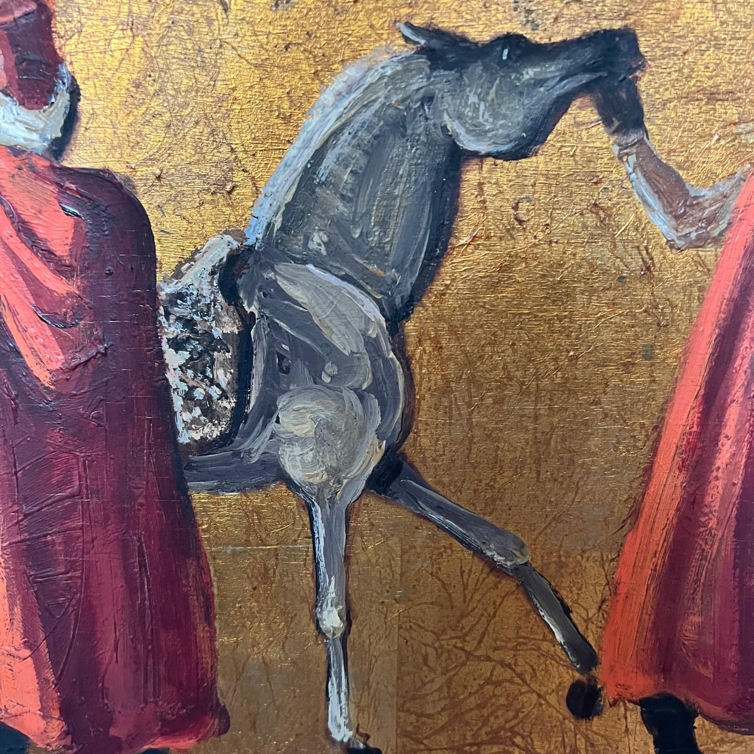 Tunisian 1950s Art Deco Style Figurative Painting with Horses by Porter Woodruff, Framed For Sale