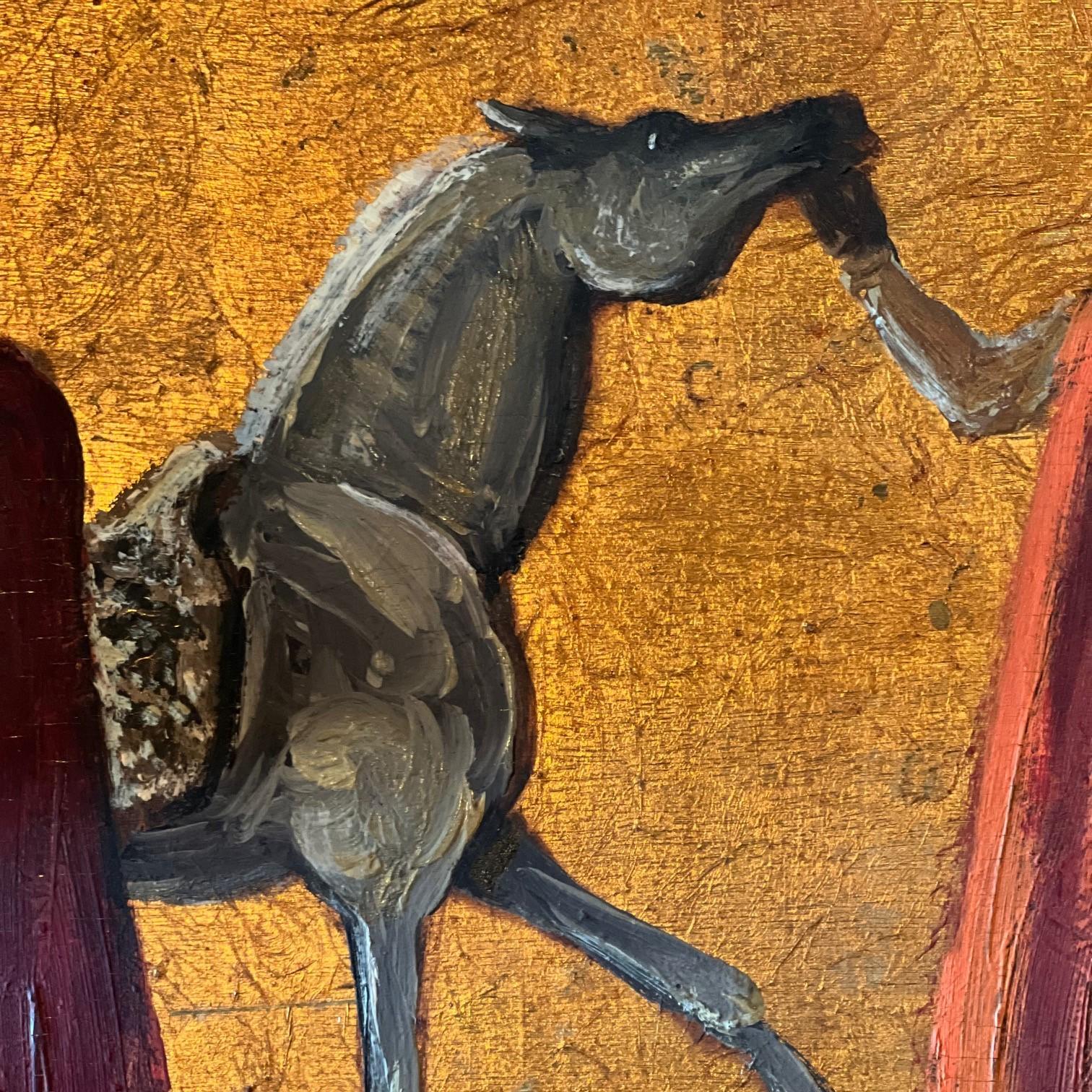1950er Jahre Art Deco Stil Figuratives Gemälde mit Pferden von Porter Woodruff, gerahmt (Mitte des 20. Jahrhunderts) im Angebot