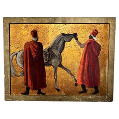 1950s Art Deco Style Figurative Painting with Horses by Porter Woodruff, Framed