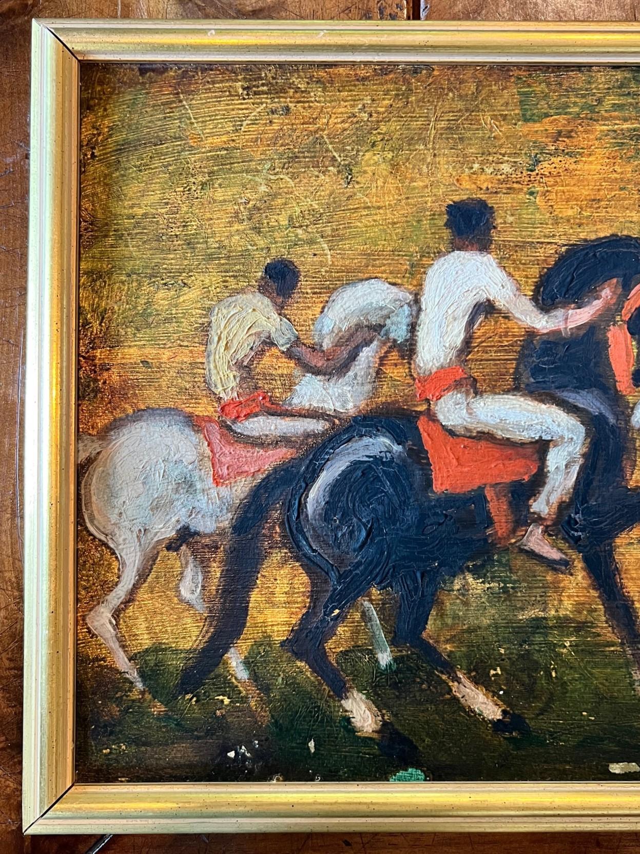 1950s Art Deco Style Painting of Racing Arabian Horses by Porter Woodruff In Good Condition In Morristown, NJ