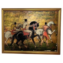 1950s Art Deco Style Painting of Racing Arabian Horses by Porter Woodruff
