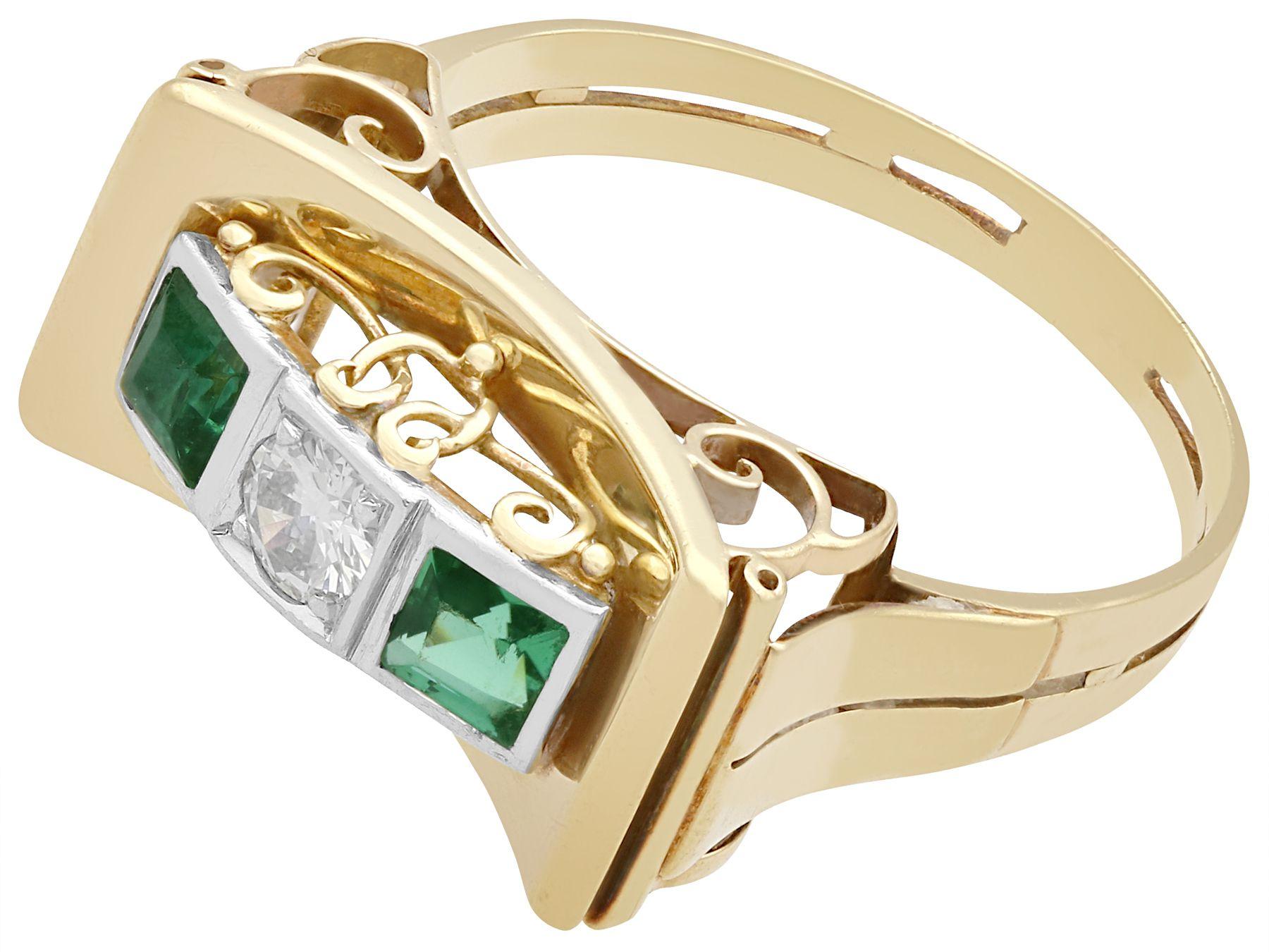 Round Cut 1950s Art Deco Style Tourmaline Diamond Gold Cocktail Ring