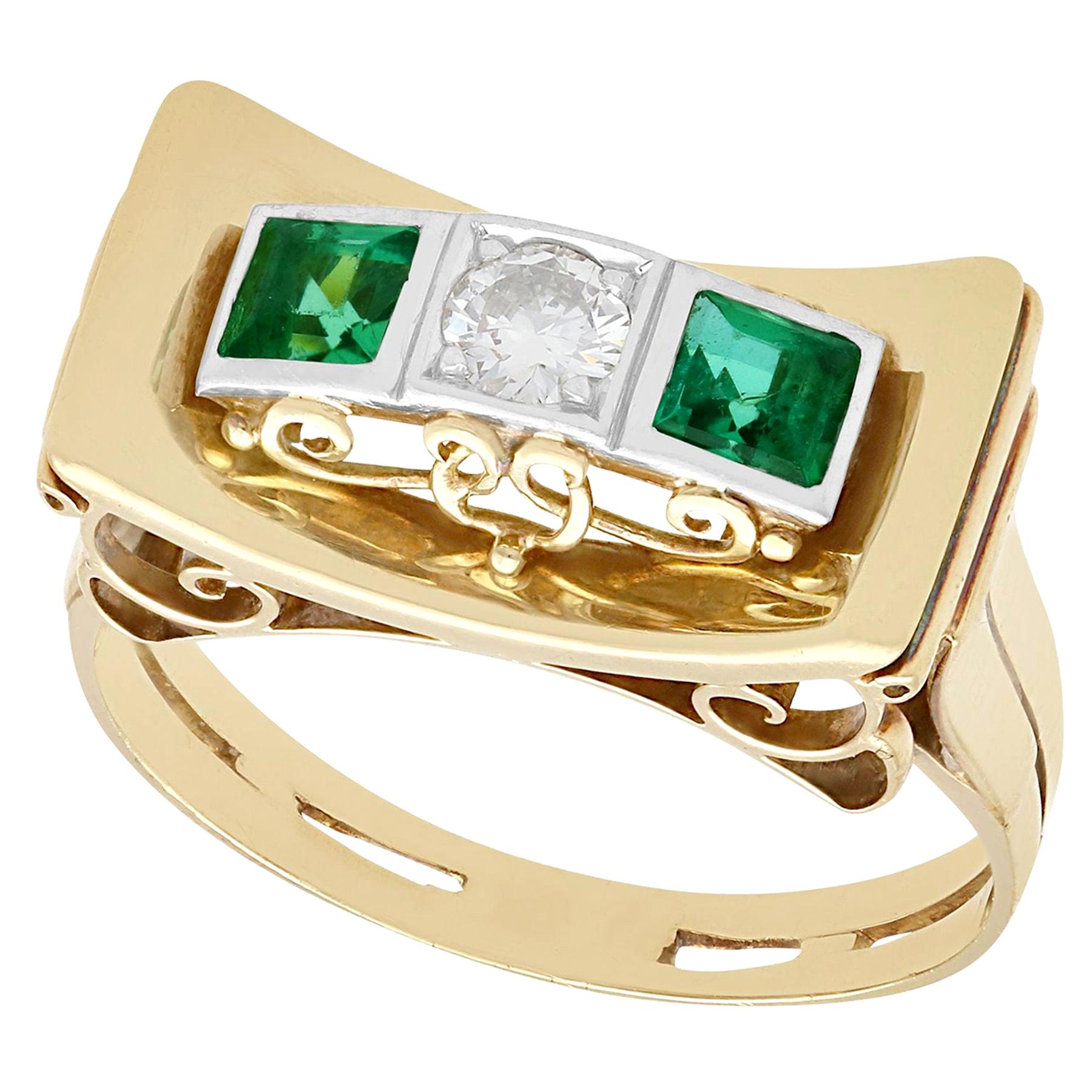 1950s Art Deco Style Tourmaline Diamond Gold Cocktail Ring