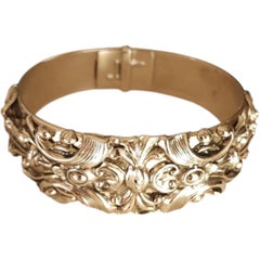 1950s Art Nouveau Revival Gold-Tone Hinged Bangle by Whiting & Davis
