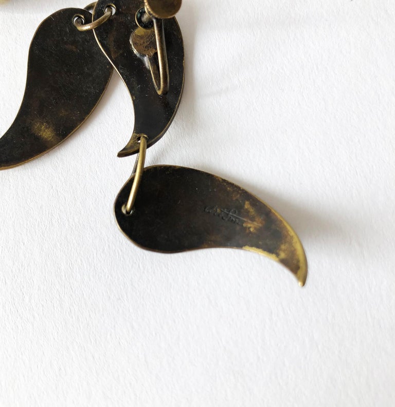 Women's 1950s Art Smith American Modernist Patinated Brass Kinetic Screw Back Earrings For Sale