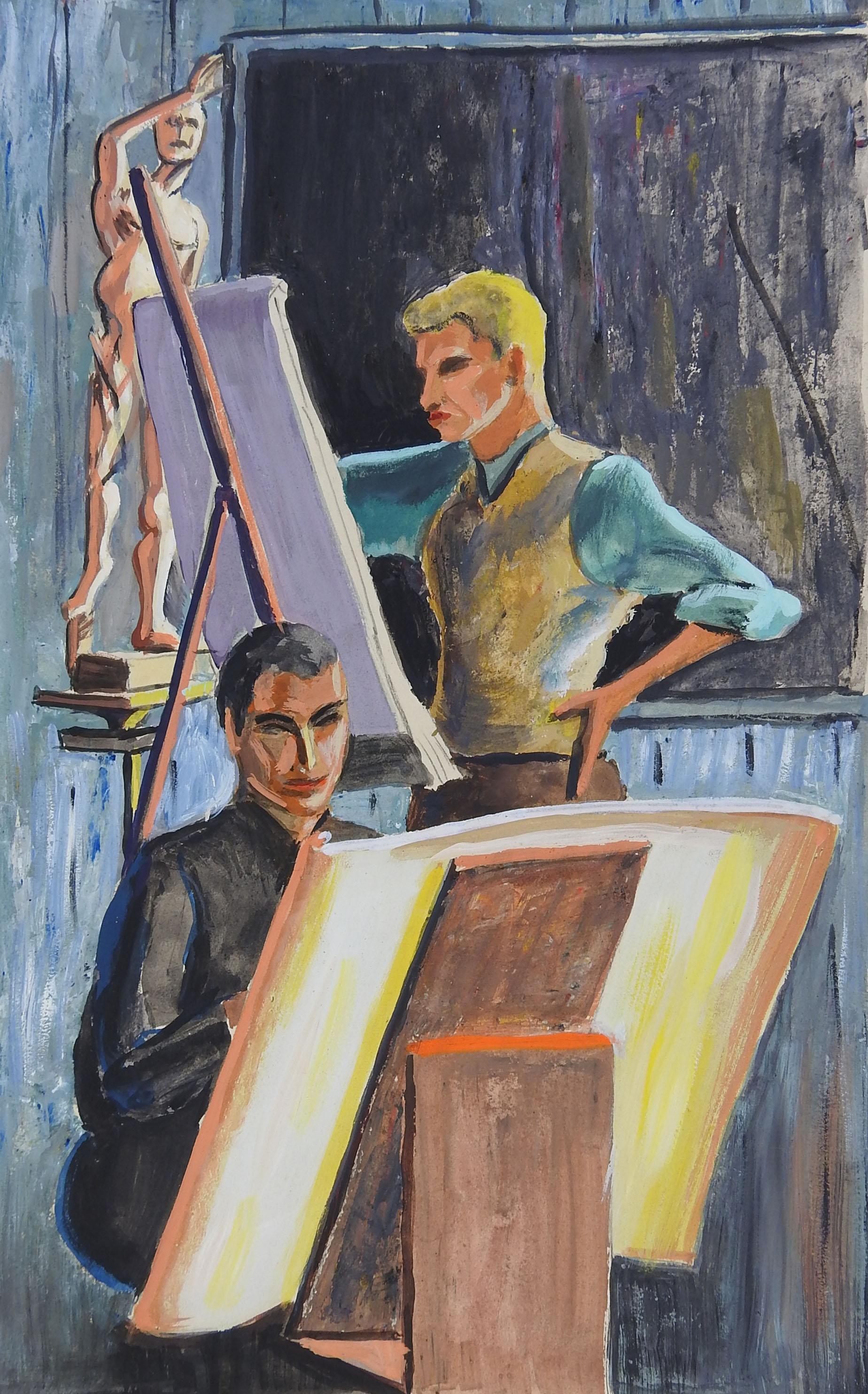 American 1950s Art Students in Studio Painting For Sale