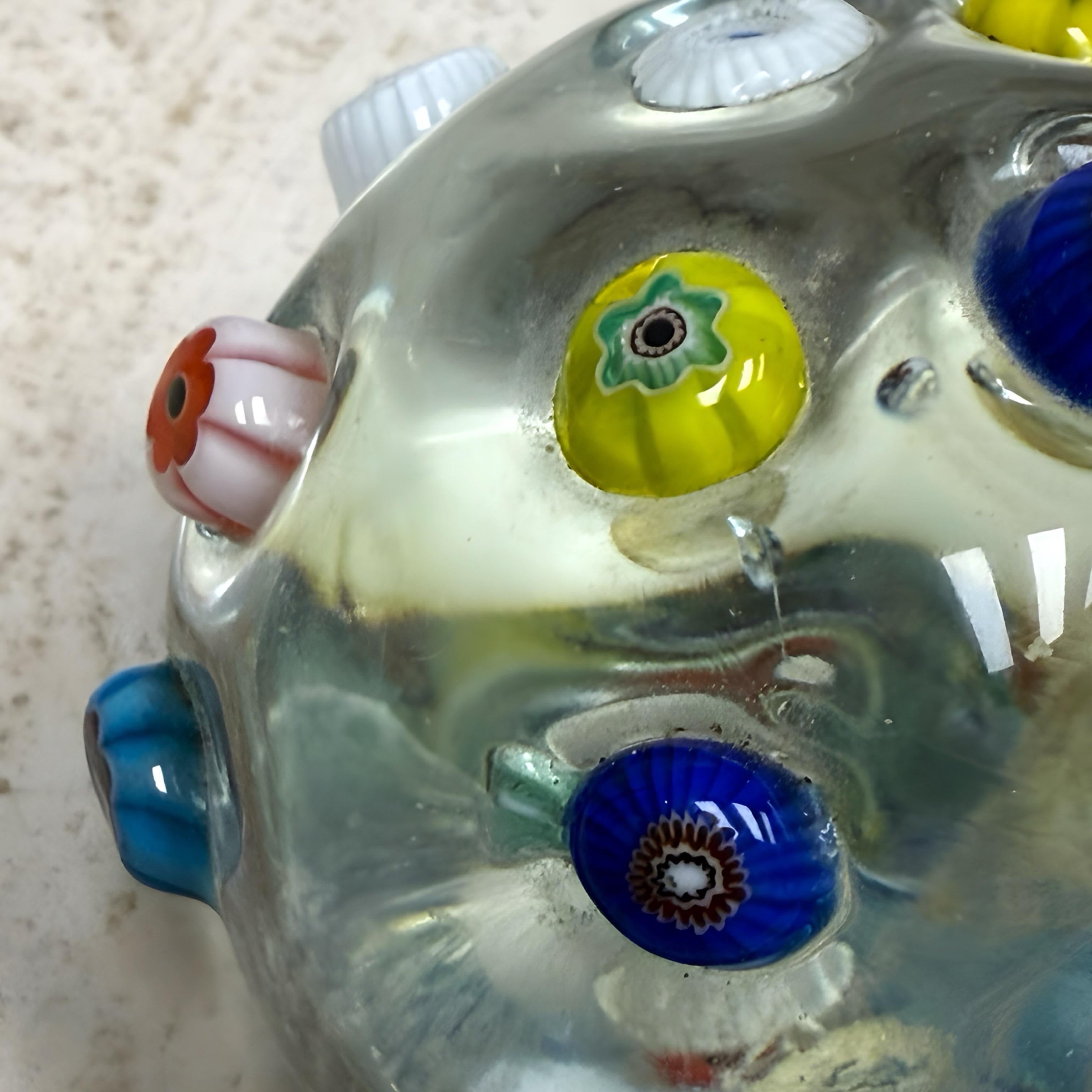 Mid-20th Century 1950s Arte Murano Millefiori Cane Round Globe Clear Paperweight For Sale