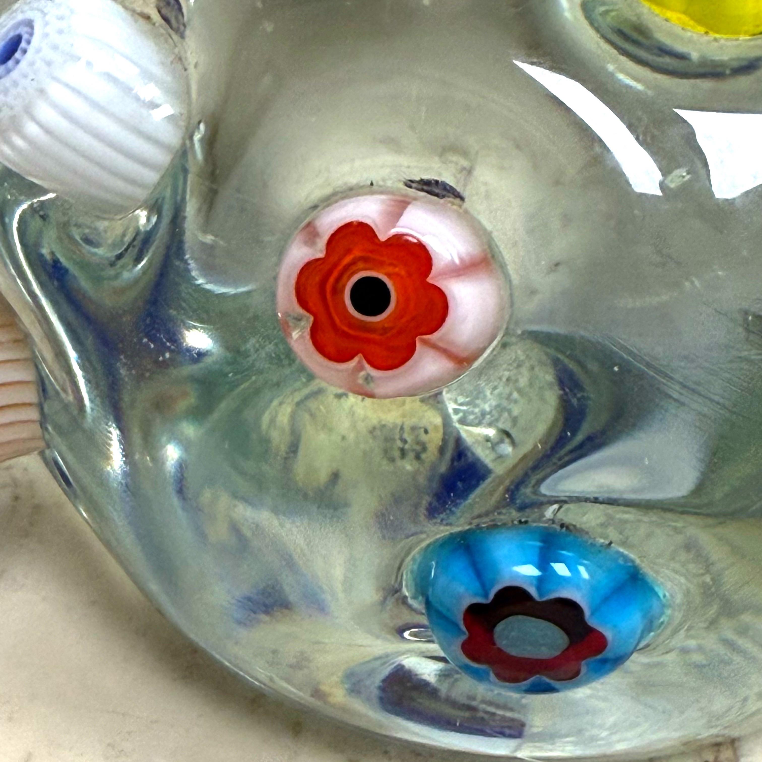 Murano Glass 1950s Arte Murano Millefiori Cane Round Globe Clear Paperweight For Sale