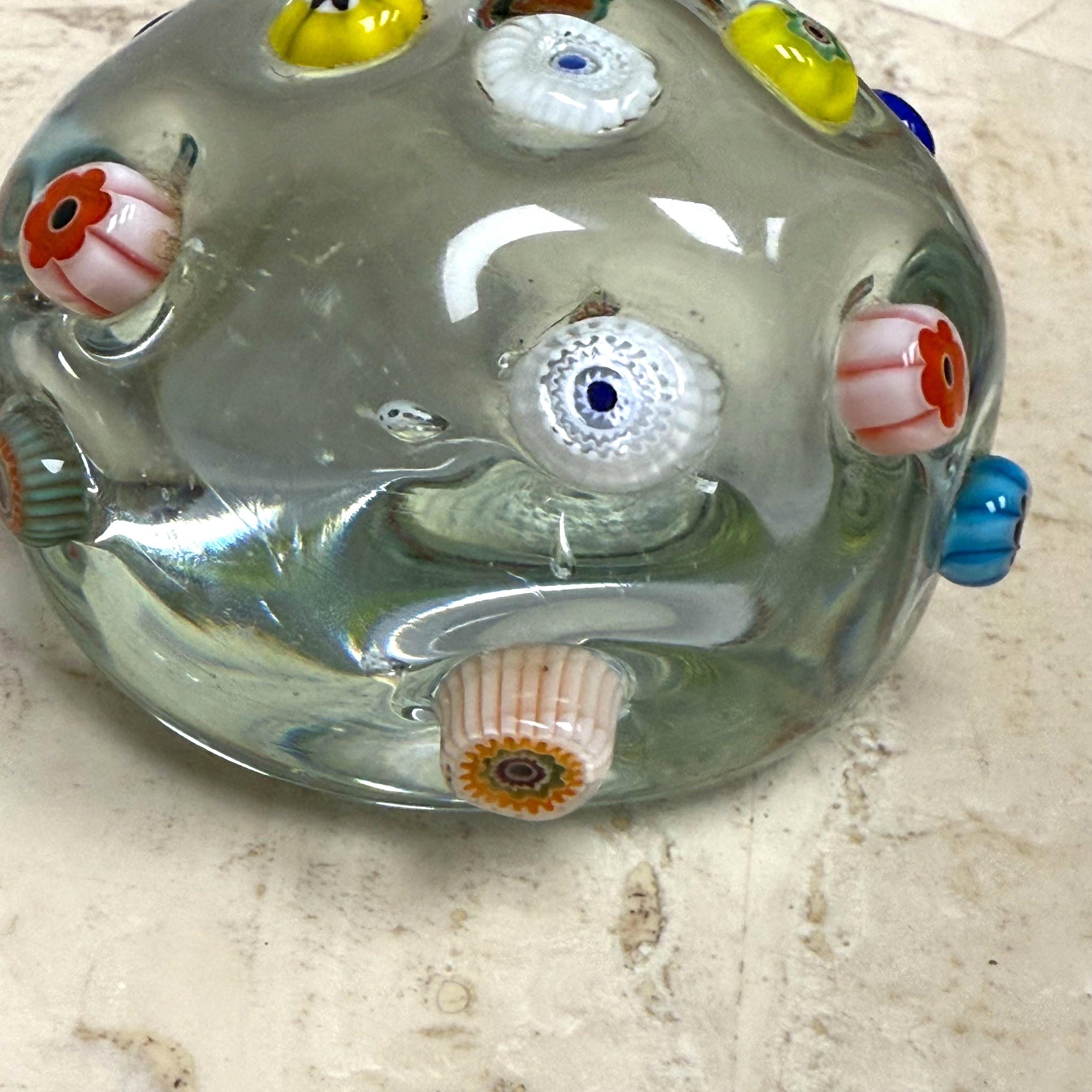 1950s Arte Murano Millefiori Cane Round Globe Clear Paperweight For Sale 2