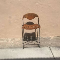 1950s Arthur Umanoff Iron and Wicker Bar Stool, 1950s