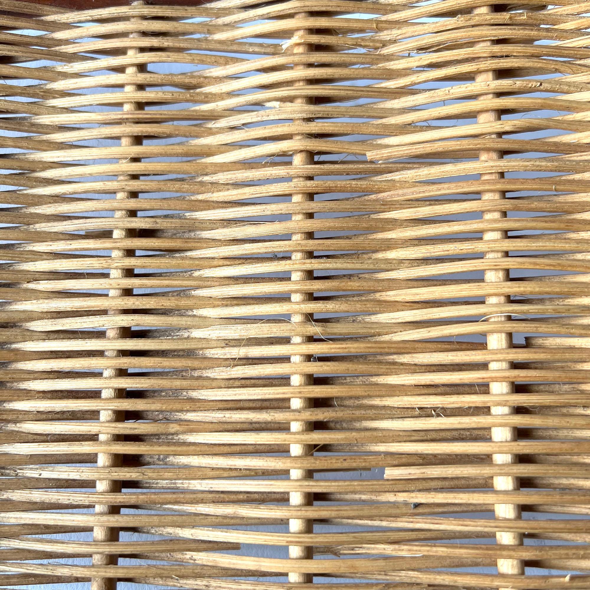Mid-20th Century 1950s, Arthur Umanoff Teak Wood with Hand Woven Wicker Rattan Basket